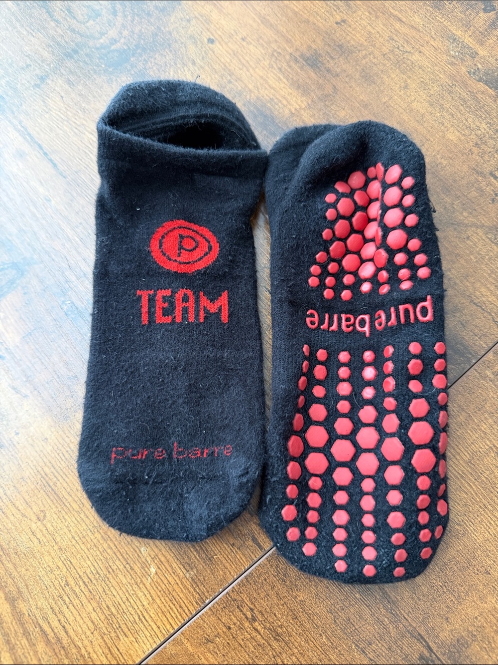 Pure Barre Black & Red No-Show Grip Socks - Team Logo